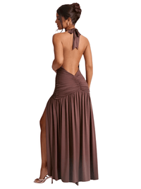 Thumbnail for Halter Deep-V Backless Maxi Dress For Women Fashion Solid Sleeveless Thigh High Split Sexy Long Dress Elegant, Drestiny, backless maxi dress summer, sexy backless maxi dresses, long backless dresses for women, backless maxi dress for wedding guest, cheap backless maxi dresses, Ankle Length Dresses, Maxi Dresses, Sleeveless, United States, USA, Canada, Australia, New Zealand, United Kingdom, UK, Brown, White, Black, shopdrestiny.com