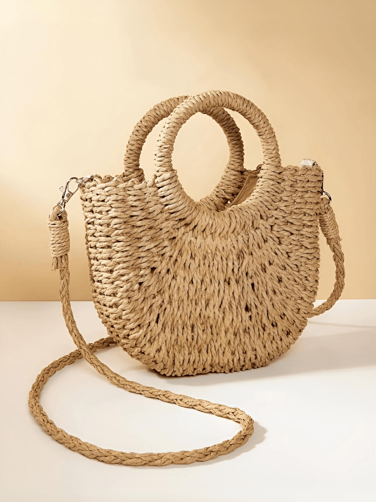 Handwoven Straw Rattan Half-Moon Beach Handbag Large Capacity Women's Summer Hollow Out Crossbody Shoulder Bag, Drestiny, 
Beach Handbags, Beach Bags, Handbags, Purses, Straw bags, crossbody bags, Khaki, Beige, Orange, Black, Hote Pink, United States, Gender_Women, USA, Canada, Australia, New Zealand, United Kingdom, UK, rattan half moon bag, straw half moon bag, wicker half moon beach bag, boho rattan bag, half moon crossbody bag, shopdrestiny.com