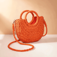 Thumbnail for Handwoven Straw Rattan Half-Moon Beach Handbag Large Capacity Women's Summer Hollow Out Crossbody Shoulder Bag, Drestiny, 
Beach Handbags, Beach Bags, Handbags, Purses, Straw bags, crossbody bags, Khaki, Beige, Orange, Black, Hote Pink, United States, Gender_Women, USA, Canada, Australia, New Zealand, United Kingdom, UK, rattan half moon bag, straw half moon bag, wicker half moon beach bag, boho rattan bag, half moon crossbody bag, shopdrestiny.com