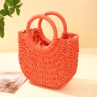 Thumbnail for Handwoven Straw Rattan Half-Moon Beach Handbag Large Capacity Women's Summer Hollow Out Crossbody Shoulder Bag, Drestiny, 
Beach Handbags, Beach Bags, Handbags, Purses, Straw bags, crossbody bags, Khaki, Beige, Orange, Black, Hote Pink, United States, Gender_Women, USA, Canada, Australia, New Zealand, United Kingdom, UK, rattan half moon bag, straw half moon bag, wicker half moon beach bag, boho rattan bag, half moon crossbody bag, shopdrestiny.com