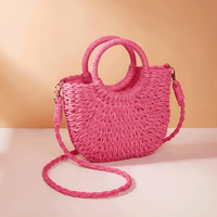 Thumbnail for Handwoven Straw Rattan Half-Moon Beach Handbag Large Capacity Women's Summer Hollow Out Crossbody Shoulder Bag, Drestiny, 
Beach Handbags, Beach Bags, Handbags, Purses, Straw bags, crossbody bags, Khaki, Beige, Orange, Black, Hote Pink, United States, Gender_Women, USA, Canada, Australia, New Zealand, United Kingdom, UK, rattan half moon bag, straw half moon bag, wicker half moon beach bag, boho rattan bag, half moon crossbody bag, shopdrestiny.com