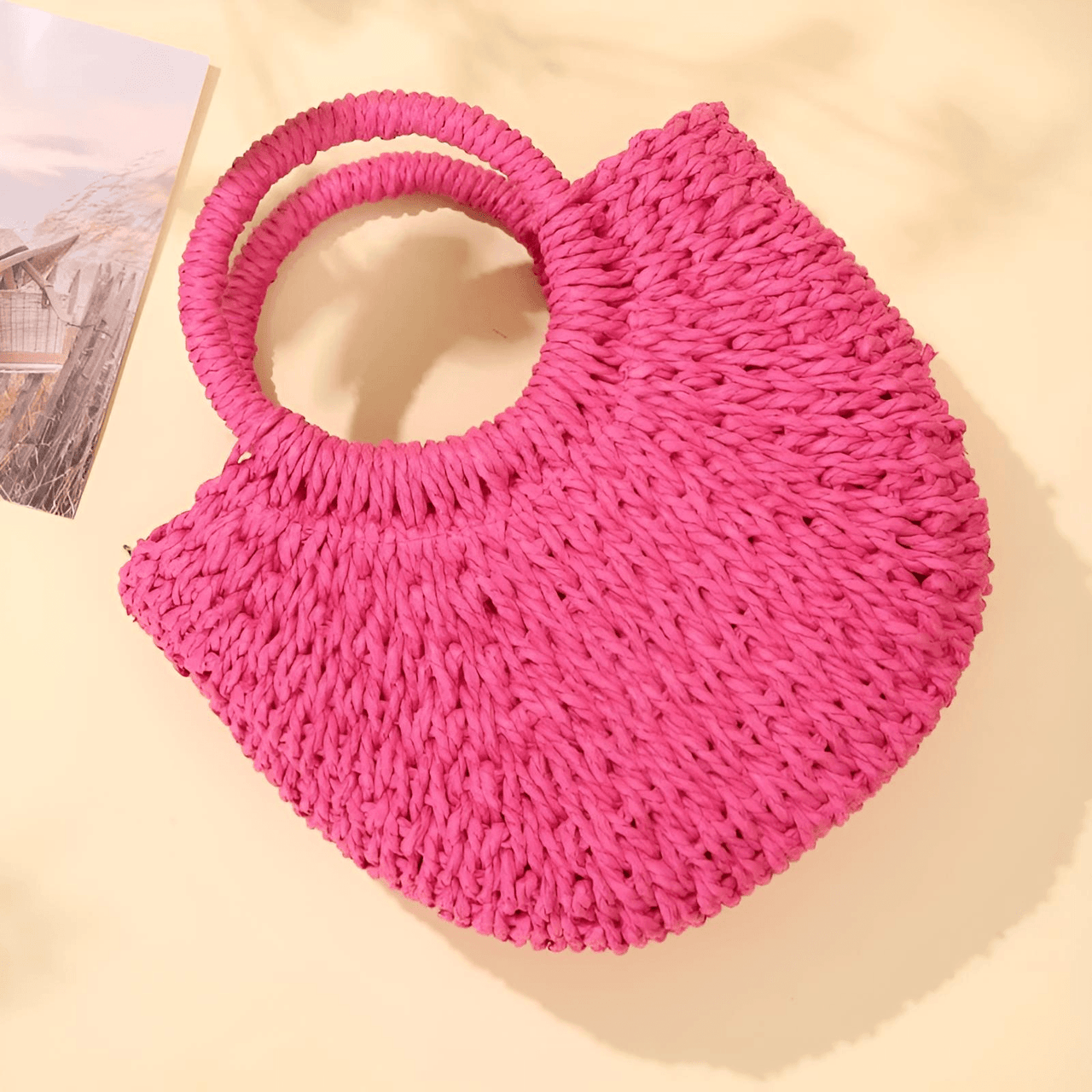 Handwoven Straw Rattan Half-Moon Beach Handbag Large Capacity Women's Summer Hollow Out Crossbody Shoulder Bag, Drestiny, 
Beach Handbags, Beach Bags, Handbags, Purses, Straw bags, crossbody bags, Khaki, Beige, Orange, Black, Hote Pink, United States, Gender_Women, USA, Canada, Australia, New Zealand, United Kingdom, UK, rattan half moon bag, straw half moon bag, wicker half moon beach bag, boho rattan bag, half moon crossbody bag, shopdrestiny.com