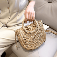 Thumbnail for Handwoven Straw Rattan Half-Moon Beach Handbag Large Capacity Women's Summer Hollow Out Crossbody Shoulder Bag, Drestiny, 
Beach Handbags, Beach Bags, Handbags, Purses, Straw bags, crossbody bags, Khaki, Beige, Orange, Black, Hote Pink, United States, Gender_Women, USA, Canada, Australia, New Zealand, United Kingdom, UK, rattan half moon bag, straw half moon bag, wicker half moon beach bag, boho rattan bag, half moon crossbody bag, shopdrestiny.com