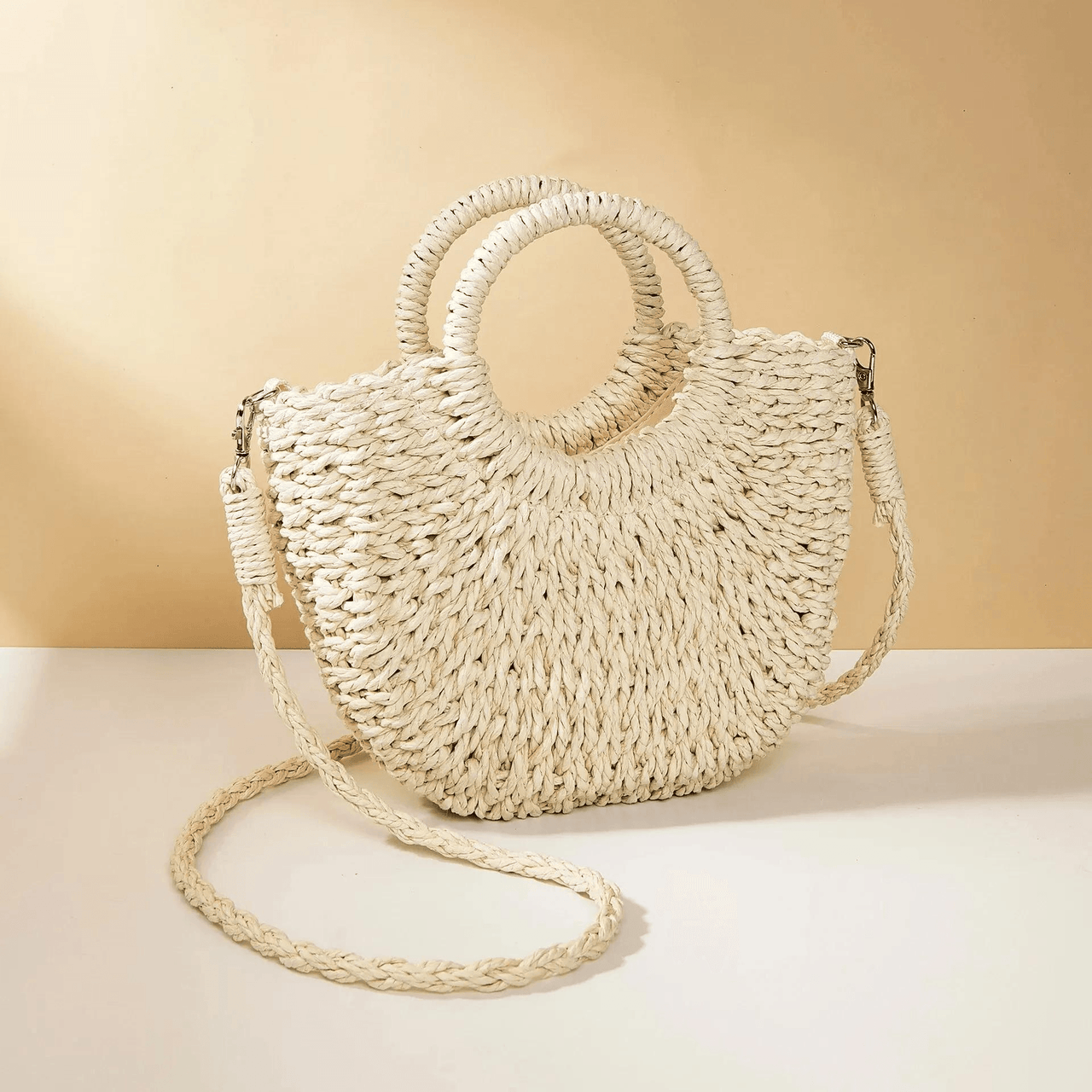 Handwoven Straw Rattan Half-Moon Beach Handbag Large Capacity Women's Summer Hollow Out Crossbody Shoulder Bag, Drestiny, 
Beach Handbags, Beach Bags, Handbags, Purses, Straw bags, crossbody bags, Khaki, Beige, Orange, Black, Hote Pink, United States, Gender_Women, USA, Canada, Australia, New Zealand, United Kingdom, UK, rattan half moon bag, straw half moon bag, wicker half moon beach bag, boho rattan bag, half moon crossbody bag, shopdrestiny.com