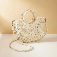 Thumbnail for Handwoven Straw Rattan Half-Moon Beach Handbag Large Capacity Women's Summer Hollow Out Crossbody Shoulder Bag, Drestiny, 
Beach Handbags, Beach Bags, Handbags, Purses, Straw bags, crossbody bags, Khaki, Beige, Orange, Black, Hote Pink, United States, Gender_Women, USA, Canada, Australia, New Zealand, United Kingdom, UK, rattan half moon bag, straw half moon bag, wicker half moon beach bag, boho rattan bag, half moon crossbody bag, shopdrestiny.com