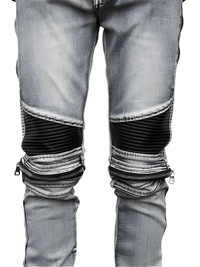Thumbnail for High Street PU Leather Zipper Patchwork Biker Jeans For Men -, Jeans , Drestiny , Australia, Black, Blue, Canada, Casual Pants, FR, Jeans, L, M, New Zealand, S, Skinny Jeans, United Kingdom, United States, XL, XXL , Drestiny , www.shopdrestiny.com