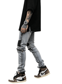 Thumbnail for High Street PU Leather Zipper Patchwork Biker Jeans For Men -, Jeans , Drestiny , Australia, Black, Blue, Canada, Casual Pants, FR, Jeans, L, M, New Zealand, S, Skinny Jeans, United Kingdom, United States, XL, XXL , Drestiny , www.shopdrestiny.com