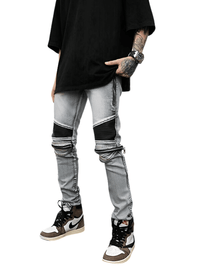 Thumbnail for High Street PU Leather Zipper Patchwork Biker Jeans For Men -, Jeans , Drestiny , Australia, Black, Blue, Canada, Casual Pants, FR, Jeans, L, M, New Zealand, S, Skinny Jeans, United Kingdom, United States, XL, XXL , Drestiny , www.shopdrestiny.com