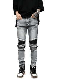 Thumbnail for High Street PU Leather Zipper Patchwork Biker Jeans For Men -, Jeans , Drestiny , Australia, Black, Blue, Canada, Casual Pants, FR, Jeans, L, M, New Zealand, S, Skinny Jeans, United Kingdom, United States, XL, XXL , Drestiny , www.shopdrestiny.com