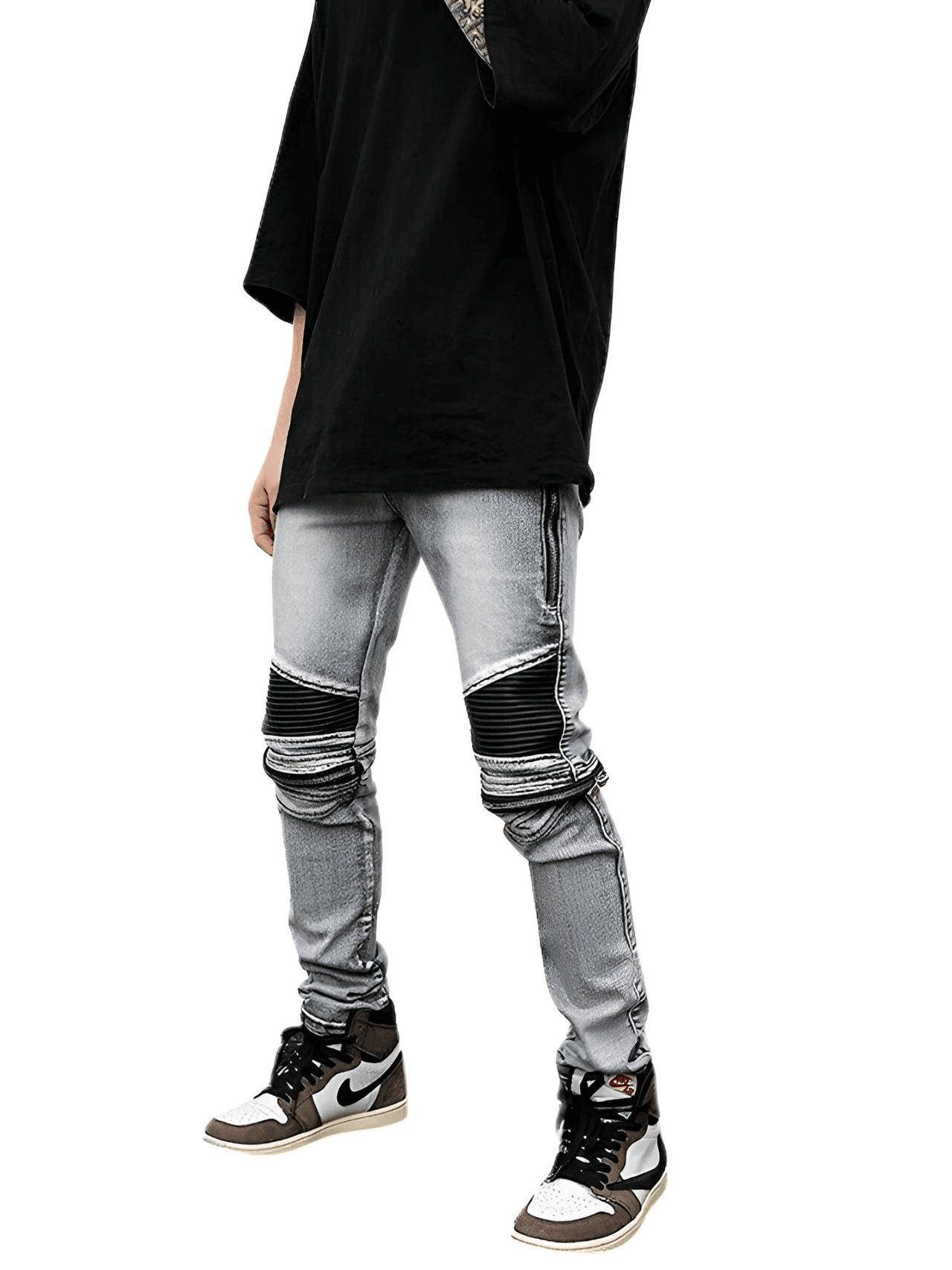 High Street PU Leather Zipper Patchwork Biker Jeans For Men -, Jeans , Drestiny , Australia, Black, Blue, Canada, Casual Pants, FR, Jeans, L, M, New Zealand, S, Skinny Jeans, United Kingdom, United States, XL, XXL , Drestiny , www.shopdrestiny.com