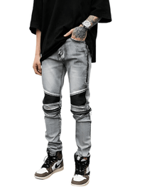 Thumbnail for High Street PU Leather Zipper Patchwork Biker Jeans For Men -, Jeans , Drestiny , Australia, Black, Blue, Canada, Casual Pants, FR, Jeans, L, M, New Zealand, S, Skinny Jeans, United Kingdom, United States, XL, XXL , Drestiny , www.shopdrestiny.com