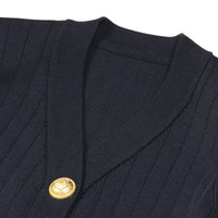 Thumbnail for Navy blue cardigan with a gold button on a white background