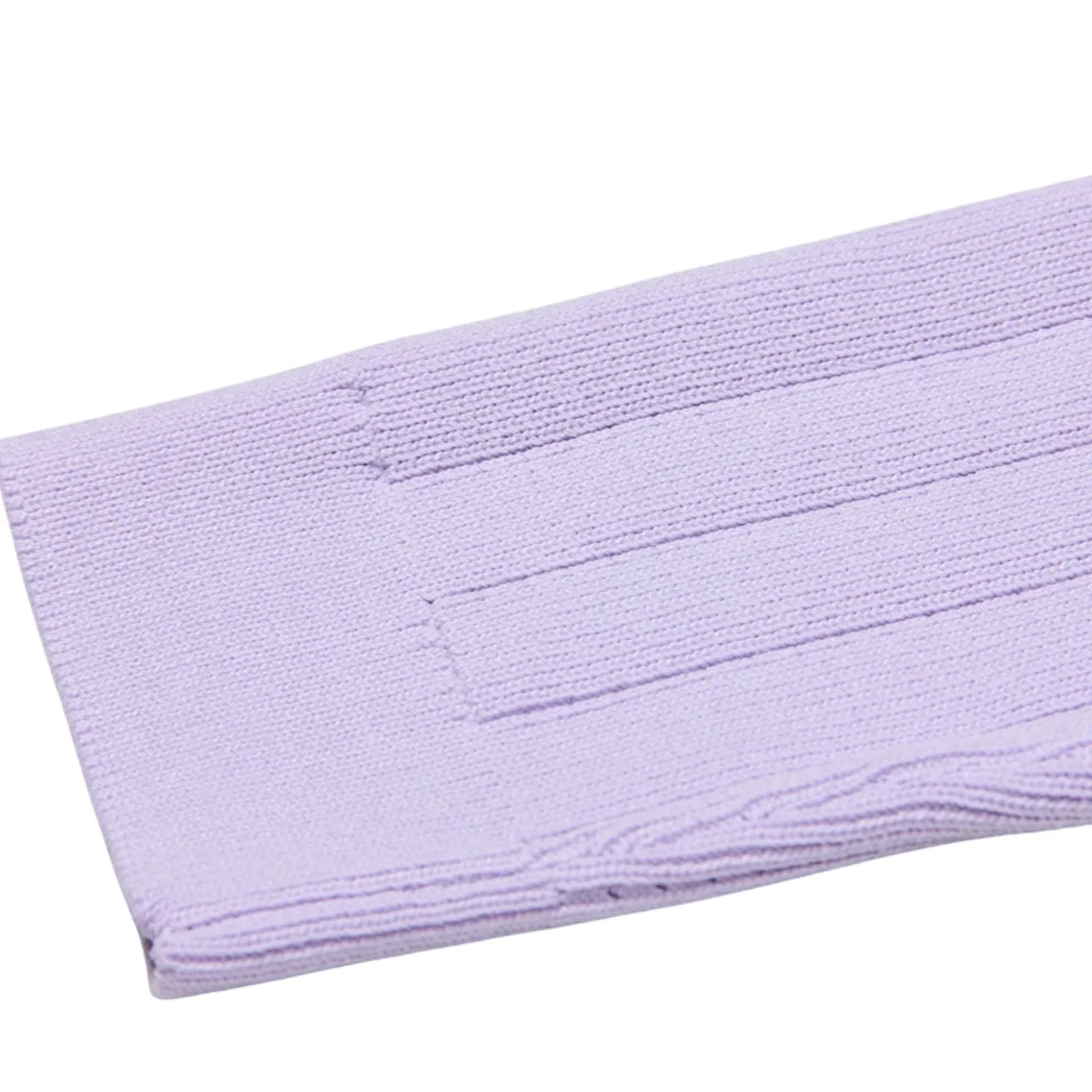 Close-up of a light purple cardigan sleeve on a white background