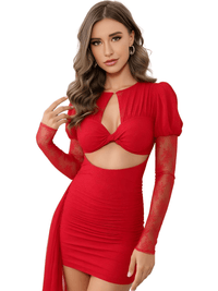 Thumbnail for High Quality Red White Women's Long Sleeve Sexy Lace Draped Mini Dress Gloves Nightclub Party Celebrate Birthday Dress -, Dress , Drestiny , 10, 2, 4, 6, 8, Australia, FR, Gloves, L, Long Sleeves, M, Mini Dresses, New Zealand, Red, S, United Kingdom, United States, White, XS , Drestiny , www.shopdrestiny.com