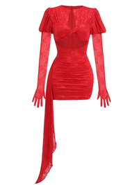 Thumbnail for High Quality Red White Women's Long Sleeve Sexy Lace Draped Mini Dress Gloves Nightclub Party Celebrate Birthday Dress -, Dress , Drestiny , 10, 2, 4, 6, 8, Australia, FR, Gloves, L, Long Sleeves, M, Mini Dresses, New Zealand, Red, S, United Kingdom, United States, White, XS , Drestiny , www.shopdrestiny.com
