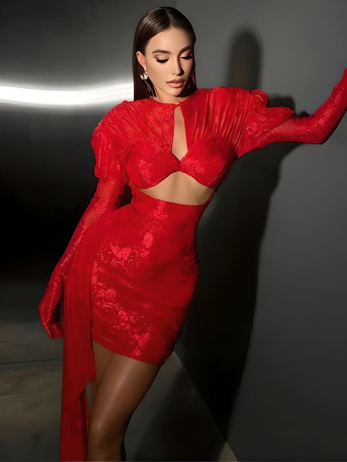 High Quality Red White Women's Long Sleeve Sexy Lace Draped Mini Dress Gloves Nightclub Party Celebrate Birthday Dress -, Dress , Drestiny , 10, 2, 4, 6, 8, Australia, FR, Gloves, L, Long Sleeves, M, Mini Dresses, New Zealand, Red, S, United Kingdom, United States, White, XS , Drestiny , www.shopdrestiny.com