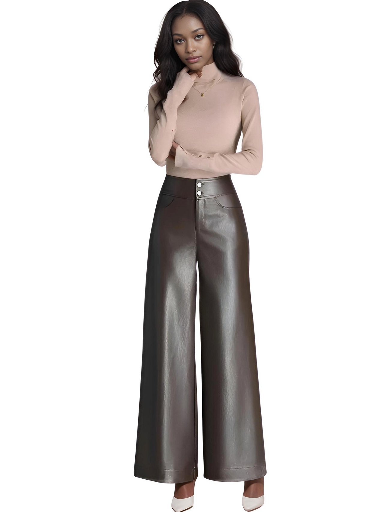 High Quality Faux Leather Women's Leather Wide Leg Pants Fashion Long Leather Pants Elegant Leather Trousers, Drestiny, M, L, XL, XXL, 2XL, 3XL, 4XL, Coffee, Dark Brown, Black, Casual Pants, Leather Pants, Dress Pants, United States, USA, Canada, Australia, New Zealand, United Kingdom, UK, women's wide leg leather pants, black wide leg leather pants, faux leather wide leg pants, wide leg leather pants outfit ideas, shopdestiny.com
