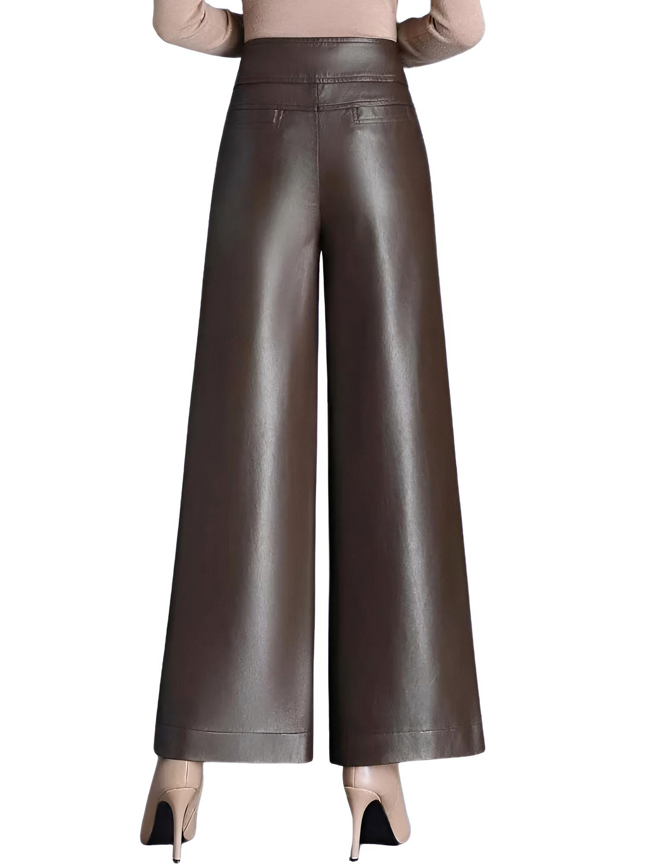 High Quality Faux Leather Women's Leather Wide Leg Pants Fashion Long Leather Pants Elegant Leather Trousers, Drestiny, M, L, XL, XXL, 2XL, 3XL, 4XL, Coffee, Dark Brown, Black, Casual Pants, Leather Pants, Dress Pants, United States, USA, Canada, Australia, New Zealand, United Kingdom, UK, women's wide leg leather pants, black wide leg leather pants, faux leather wide leg pants, wide leg leather pants outfit ideas, shopdestiny.com