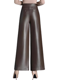 Thumbnail for High Quality Faux Leather Women's Leather Wide Leg Pants Fashion Long Leather Pants Elegant Leather Trousers, Drestiny, M, L, XL, XXL, 2XL, 3XL, 4XL, Coffee, Dark Brown, Black, Casual Pants, Leather Pants, Dress Pants, United States, USA, Canada, Australia, New Zealand, United Kingdom, UK, women's wide leg leather pants, black wide leg leather pants, faux leather wide leg pants, wide leg leather pants outfit ideas, shopdestiny.com