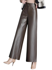 Thumbnail for High Quality Faux Leather Women's Leather Wide Leg Pants Fashion Long Leather Pants Elegant Leather Trousers, Drestiny, M, L, XL, XXL, 2XL, 3XL, 4XL, Coffee, Dark Brown, Black, Casual Pants, Leather Pants, Dress Pants, United States, USA, Canada, Australia, New Zealand, United Kingdom, UK, women's wide leg leather pants, black wide leg leather pants, faux leather wide leg pants, wide leg leather pants outfit ideas, shopdestiny.com
