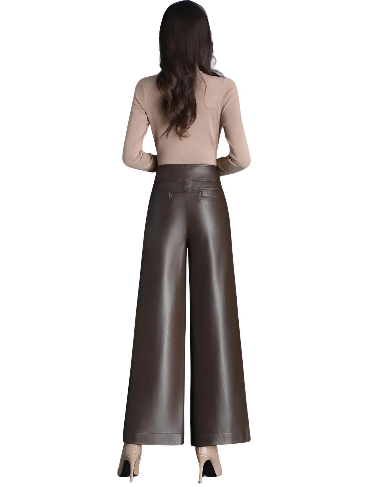 High Quality Faux Leather Women's Leather Wide Leg Pants Fashion Long Leather Pants Elegant Leather Trousers, Drestiny, M, L, XL, XXL, 2XL, 3XL, 4XL, Coffee, Dark Brown, Black, Casual Pants, Leather Pants, Dress Pants, United States, USA, Canada, Australia, New Zealand, United Kingdom, UK, women's wide leg leather pants, black wide leg leather pants, faux leather wide leg pants, wide leg leather pants outfit ideas, shopdestiny.com