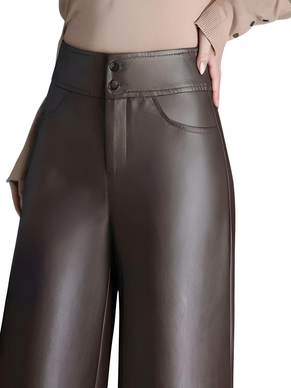 High Quality Faux Leather Women's Leather Wide Leg Pants Fashion Long Leather Pants Elegant Leather Trousers, Drestiny, M, L, XL, XXL, 2XL, 3XL, 4XL, Coffee, Dark Brown, Black, Casual Pants, Leather Pants, Dress Pants, United States, USA, Canada, Australia, New Zealand, United Kingdom, UK, women's wide leg leather pants, black wide leg leather pants, faux leather wide leg pants, wide leg leather pants outfit ideas, shopdestiny.com