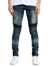 Thumbnail for High Street PU Leather Men's Zipper Patchwork Jeans