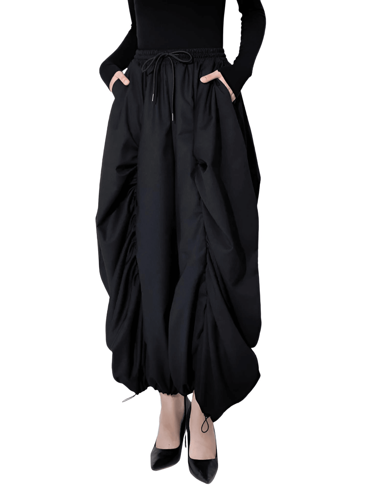 High Waist Black Wide Leg Arc Ankle Length Pants New Loose Trousers Women Fashion, black high waisted pants for women, Drestiny, black women's pants, Casual Pants, Dress Pants, Women's Dress Pants, United States, Australia, New Zealand, United Kingdom, 
black dress pants for women, Black, M, L, shopdrestiny.com
