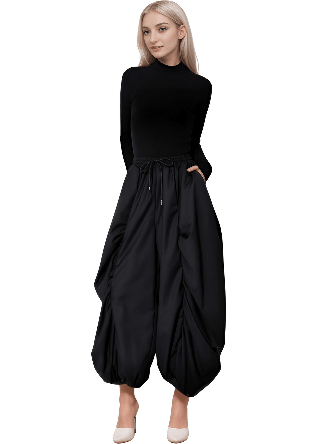 High Waist Black Wide Leg Arc Ankle Length Pants New Loose Trousers Women Fashion, black high waisted pants for women, Drestiny, black women's pants, Casual Pants, Dress Pants, Women's Dress Pants, United States, Australia, New Zealand, United Kingdom, 
black dress pants for women, Black, M, L, shopdrestiny.com