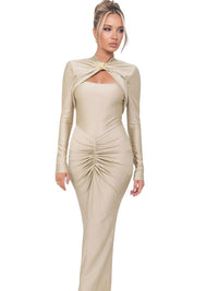 Thumbnail for Hollow Out Long Sleeve Sexy Maxi Dress For Women Autumn Winter Metal Buckle Ruched Slit Long Dress Elegant, Drestiny, Maxi Dresses, Ankle Length Dresses, Brown Dresses, Long Sleeves, Long Sleeve Dresses, United States, Canada, Australia, New Zealand, United Kingdom, S, M, L, Brown, Dark Brown, Green Dresses, Green, Black Dresses, Black, Khaki, Khaki Dresses, 4, 6, 8, 10, shopdrestiny.com