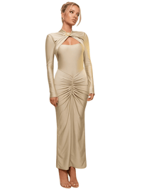 Thumbnail for Hollow Out Long Sleeve Sexy Maxi Dress For Women Autumn Winter Metal Buckle Ruched Slit Long Dress Elegant, Drestiny, Maxi Dresses, Ankle Length Dresses, Brown Dresses, Long Sleeves, Long Sleeve Dresses, United States, Canada, Australia, New Zealand, United Kingdom, S, M, L, Brown, Dark Brown, Green Dresses, Green, Black Dresses, Black, Khaki, Khaki Dresses, 4, 6, 8, 10, shopdrestiny.com