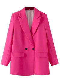 Thumbnail for Hot pink blazer with black buttons on a white background