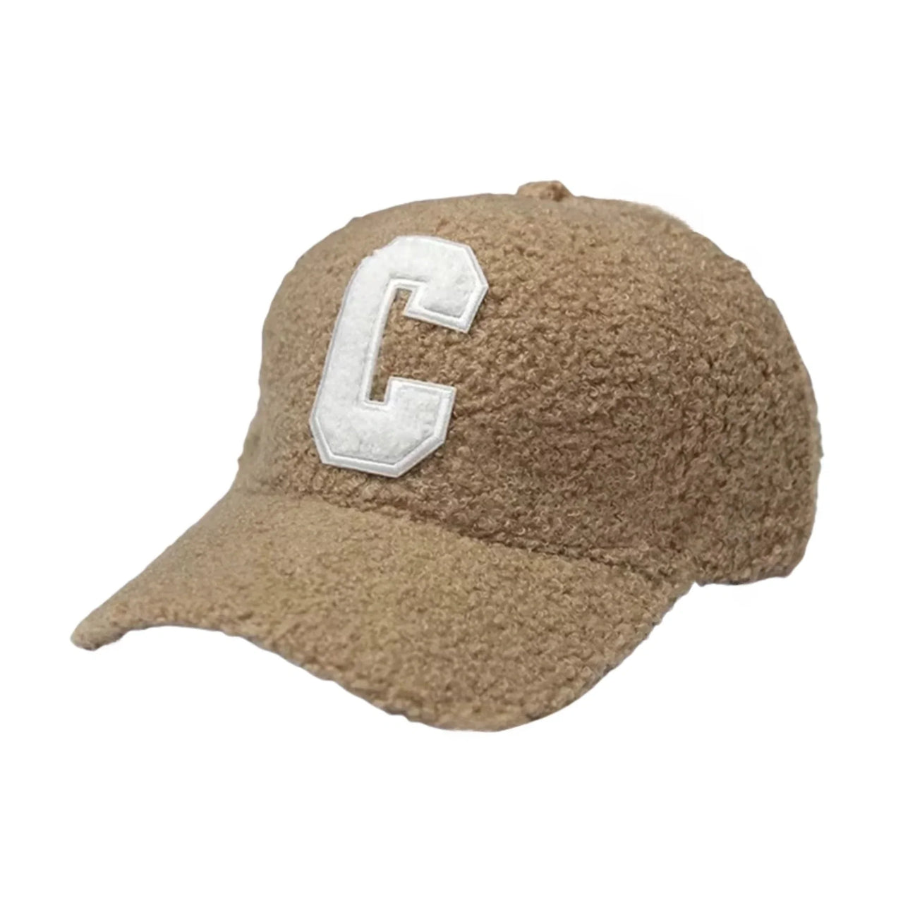 Khaki sherpa-lined cap with a white 'C' logo on a white background