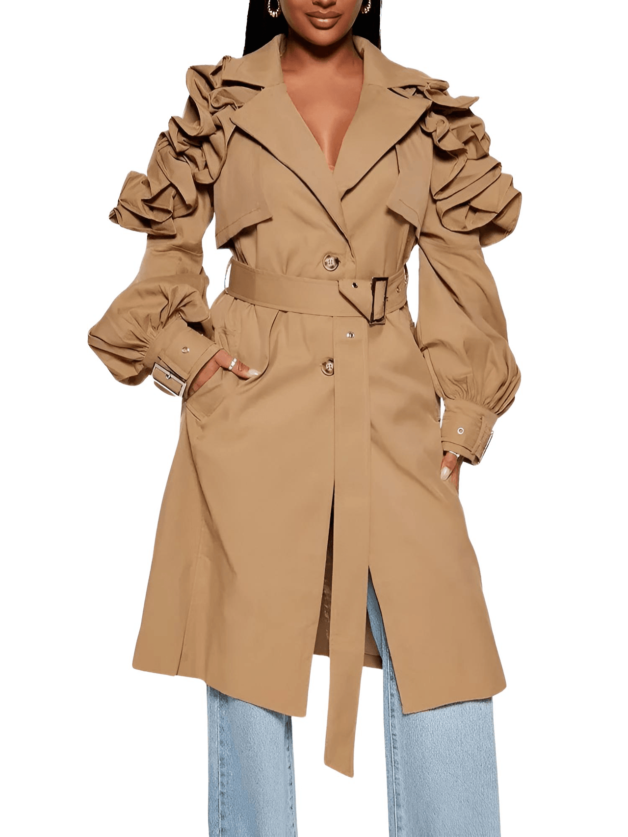 Black Khaki Long Trench Coat Women's Belt Elegant Chic Stylish Luxury Clothes Runway Fashion -, Coat , Drestiny , Australia, Black, Canada, Coats, Khaki, L, M, New Zealand, S, Trench Coats, United Kingdom, United States, XL, XXL , Drestiny , www.shopdrestiny.com