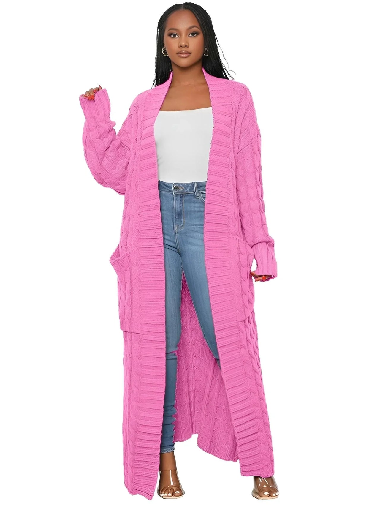 Knit Women's Extra Long Cardigan With Pockets -, Cardigans , Drestiny , 4XL, 5XL, Apricot, Australia, Black, Cardigans, Deep Pink, Green, Grey, New Zealand, Orange, Red, Sweaters, United Kingdom, United States, XL, XXL, XXXL, Yellow , Drestiny , www.shopdrestiny.com