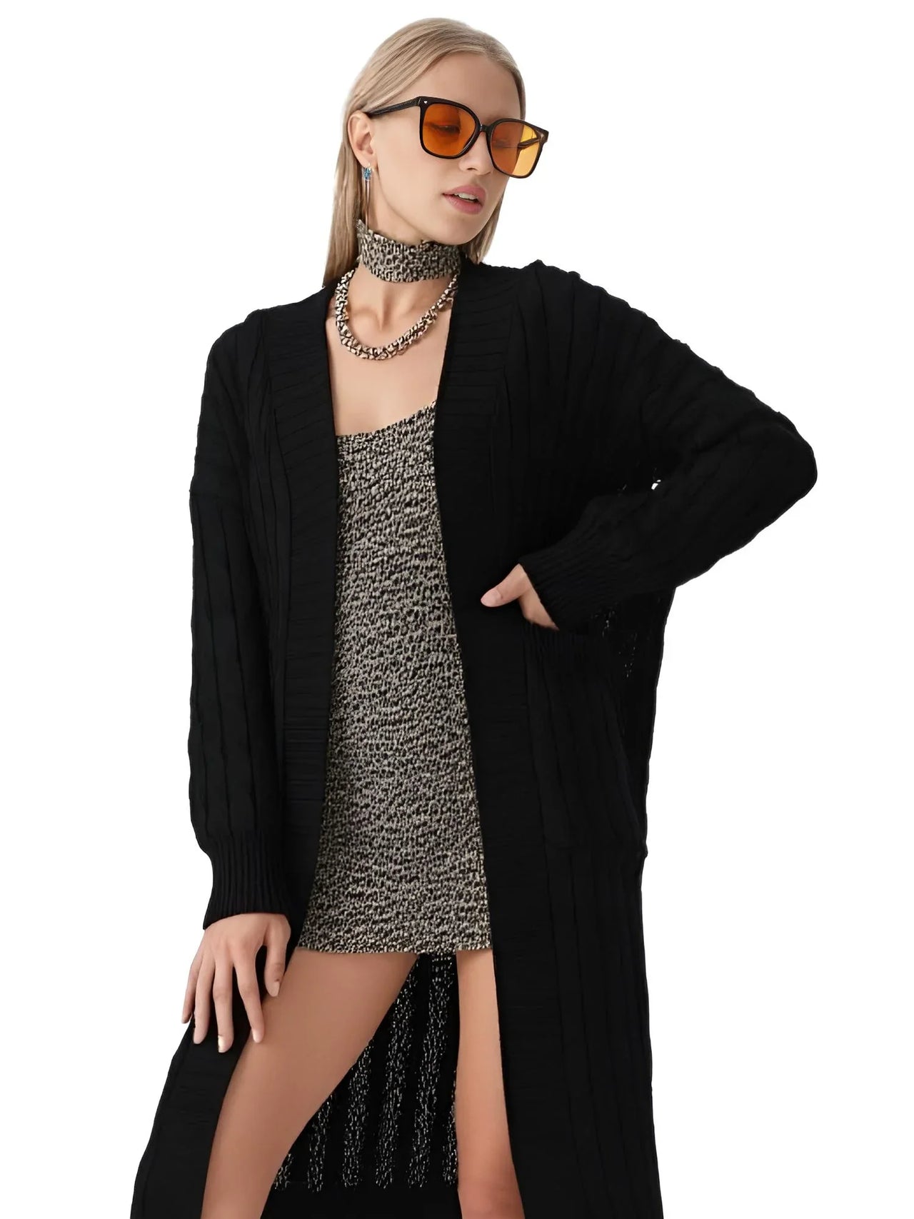 Knit Women's Extra Long Cardigan With Pockets