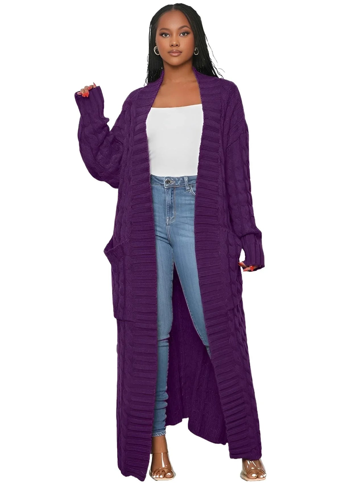 Knit Women's Extra Long Cardigan With Pockets