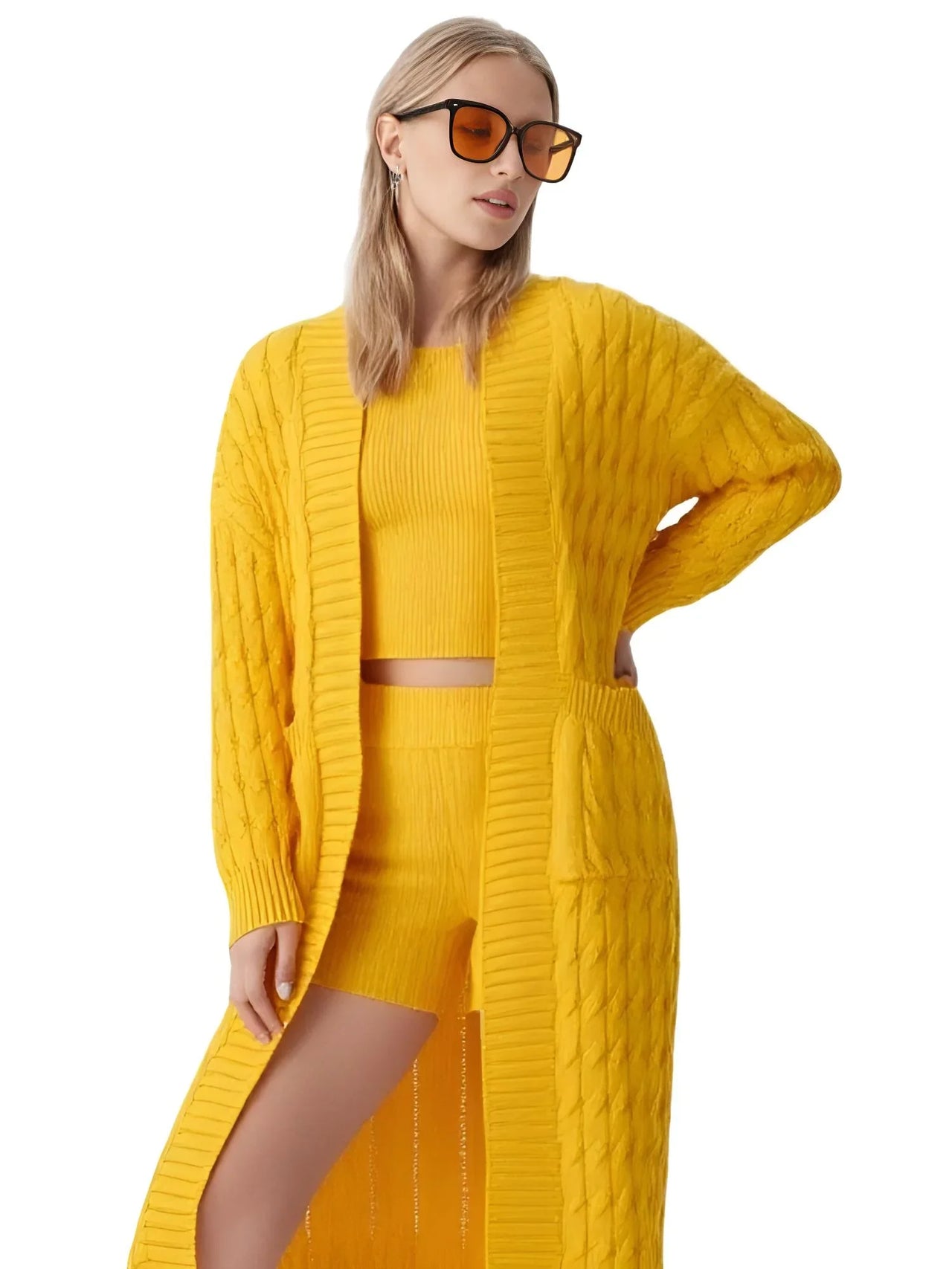 Knit Women's Extra Long Cardigan With Pockets -, Cardigans , Drestiny , 4XL, 5XL, Apricot, Australia, Black, Cardigans, Deep Pink, Green, Grey, New Zealand, Orange, Red, Sweaters, United Kingdom, United States, XL, XXL, XXXL, Yellow , Drestiny , www.shopdrestiny.com