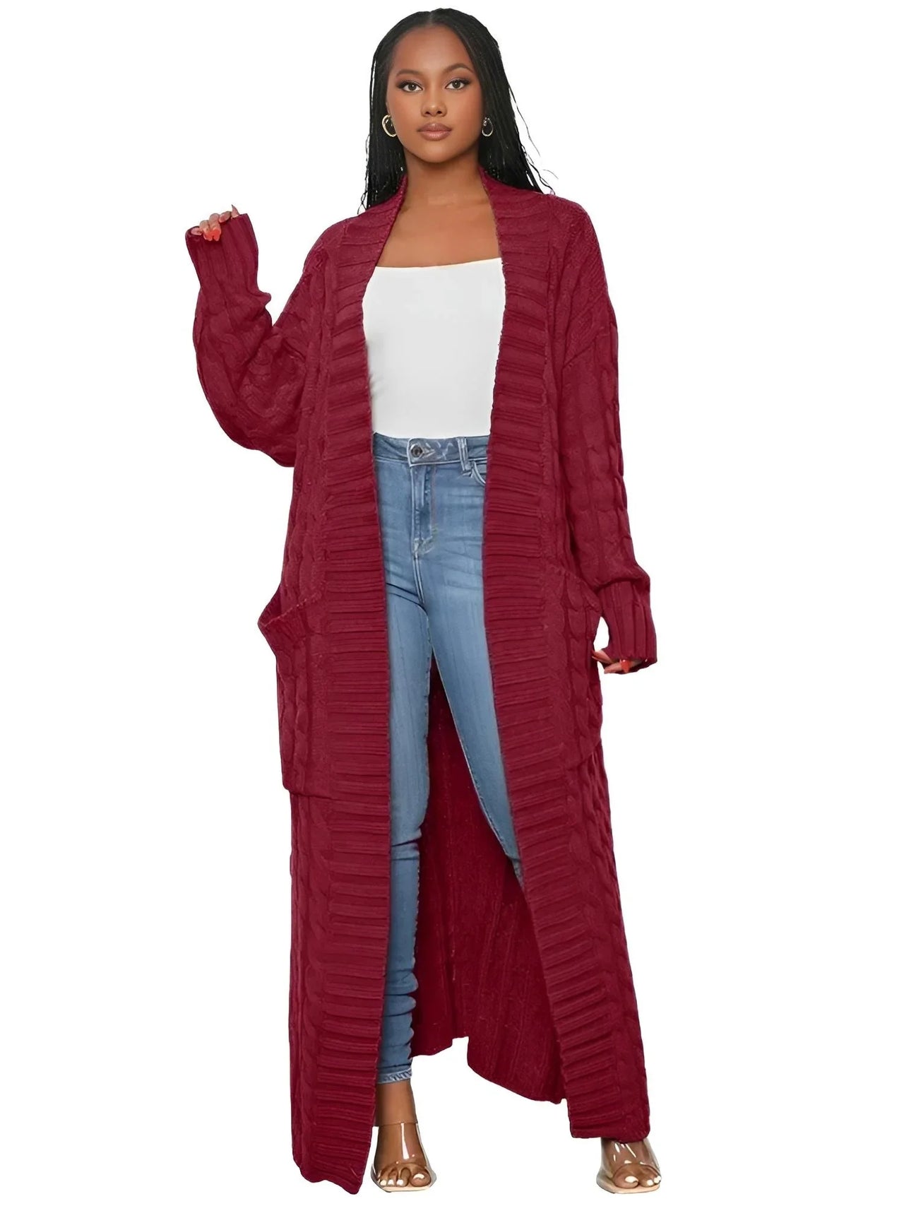 Knit Women's Extra Long Cardigan With Pockets