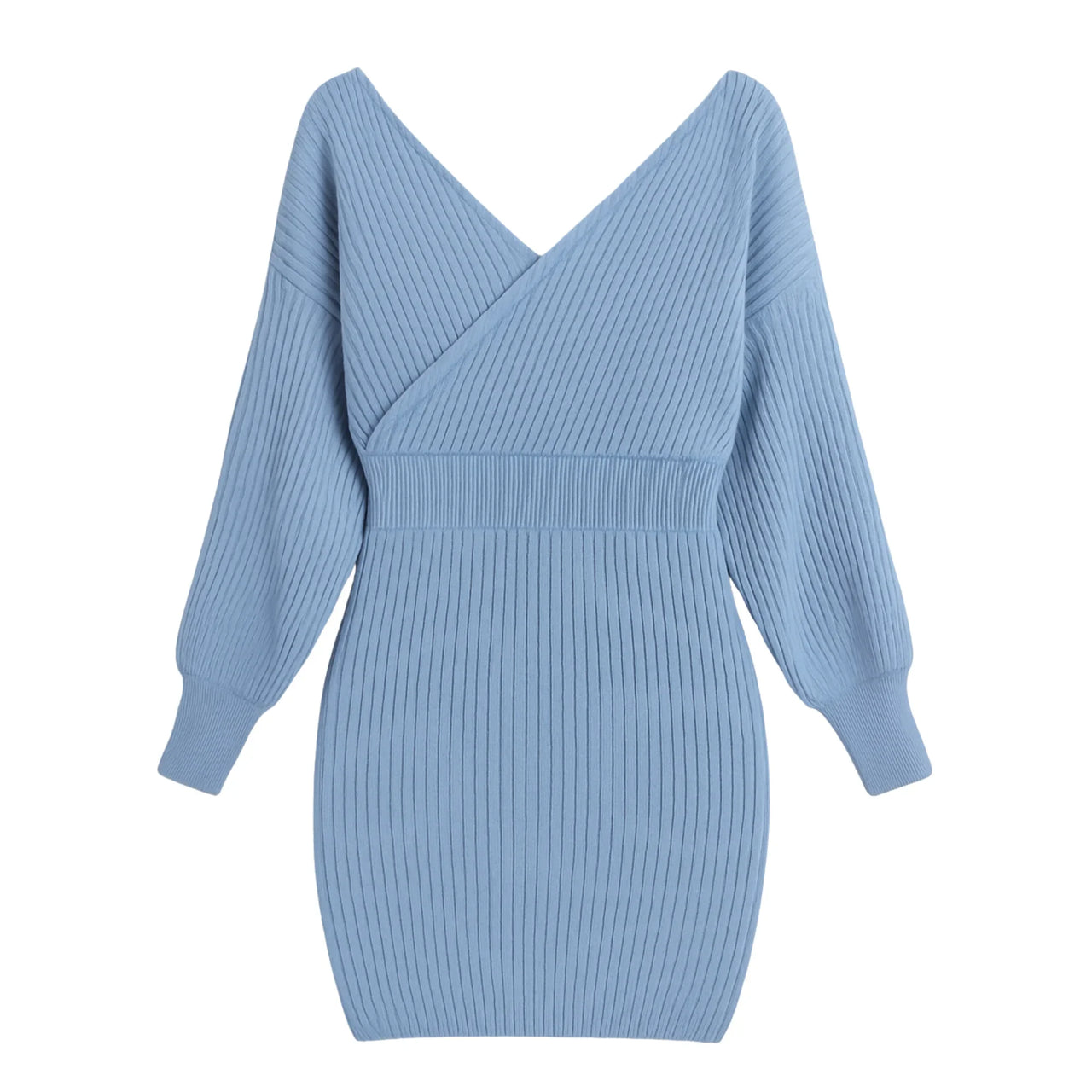Light blue sweater dress on a white background
