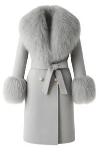 Thumbnail for Gray wool coat with fur accents on a white background