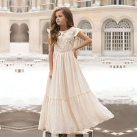 Thumbnail for Long Girl's Lace Floral Dress, Drestiny, Dresses, Ankle-Length Dresses, Maxi Dresses, Short Sleeves, 4Y, 6Y, 8Y, 10Y, 12Y, 14Y, United States, USA, Canada, Australia, New Zealand, United Kingdom, UK, White, Wine Red, Pink Champagne, Berry, Olive Green, girls summer dresses, flower girl dresses, summer dresses for girls ages 4-14, white summer dress girl, shopdrestiny.com