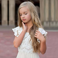 Thumbnail for Long Girl's Lace Floral Dress, Drestiny, Dresses, Ankle-Length Dresses, Maxi Dresses, Short Sleeves, 4Y, 6Y, 8Y, 10Y, 12Y, 14Y, United States, USA, Canada, Australia, New Zealand, United Kingdom, UK, White, Wine Red, Pink Champagne, Berry, Olive Green, girls summer dresses, flower girl dresses, summer dresses for girls ages 4-14, white summer dress girl, shopdrestiny.com