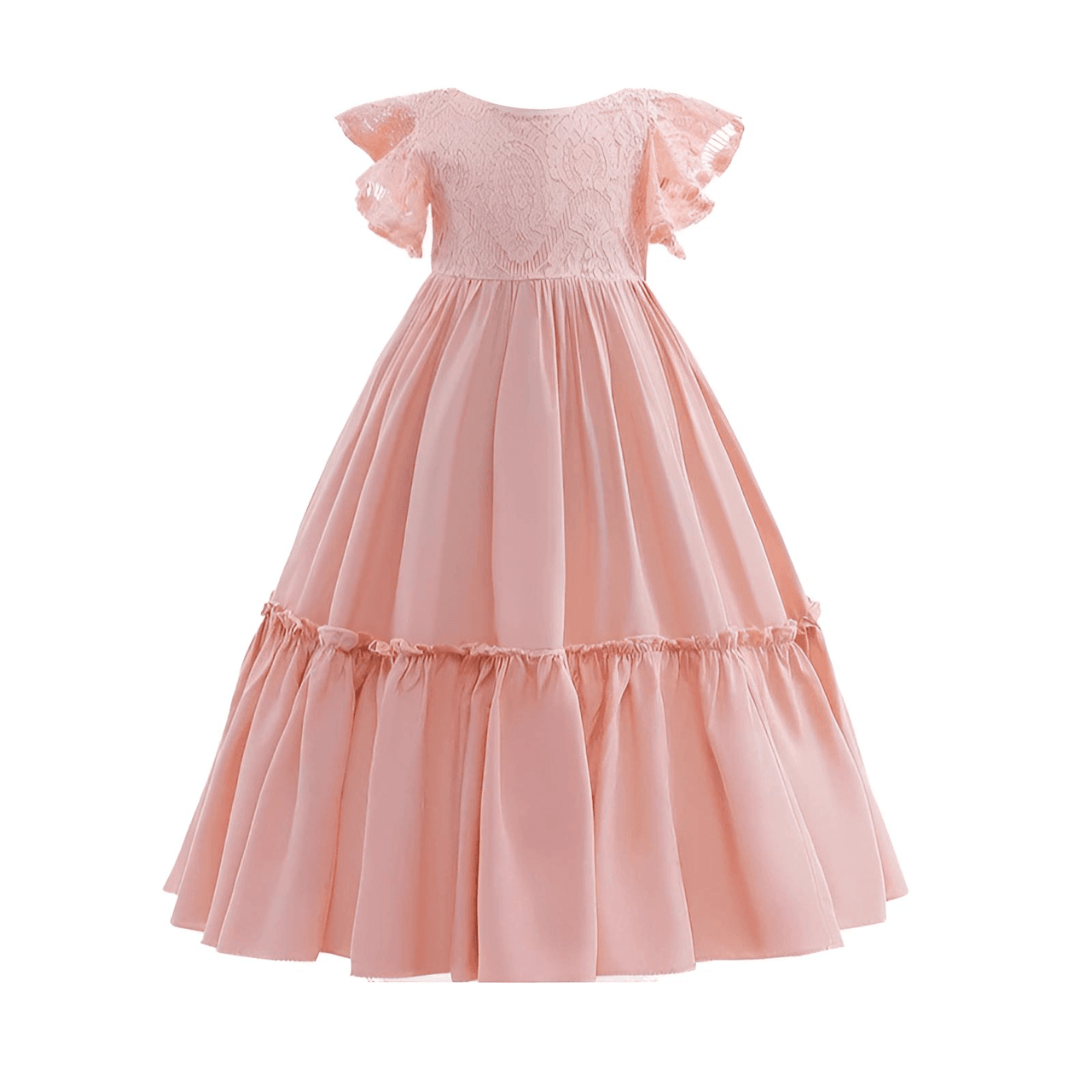 Long Girl's Lace Floral Dress, Drestiny, Dresses, Ankle-Length Dresses, Maxi Dresses, Short Sleeves, 4Y, 6Y, 8Y, 10Y, 12Y, 14Y, United States, USA, Canada, Australia, New Zealand, United Kingdom, UK, White, Wine Red, Pink Champagne, Berry, Olive Green, girls summer dresses, flower girl dresses, summer dresses for girls ages 4-14, white summer dress girl, shopdrestiny.com