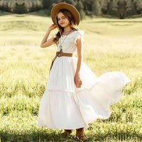 Thumbnail for Long Girl's Lace Floral Dress, Drestiny, Dresses, Ankle-Length Dresses, Maxi Dresses, Short Sleeves, 4Y, 6Y, 8Y, 10Y, 12Y, 14Y, United States, USA, Canada, Australia, New Zealand, United Kingdom, UK, White, Wine Red, Pink Champagne, Berry, Olive Green, girls summer dresses, flower girl dresses, summer dresses for girls ages 4-14, white summer dress girl, shopdrestiny.com