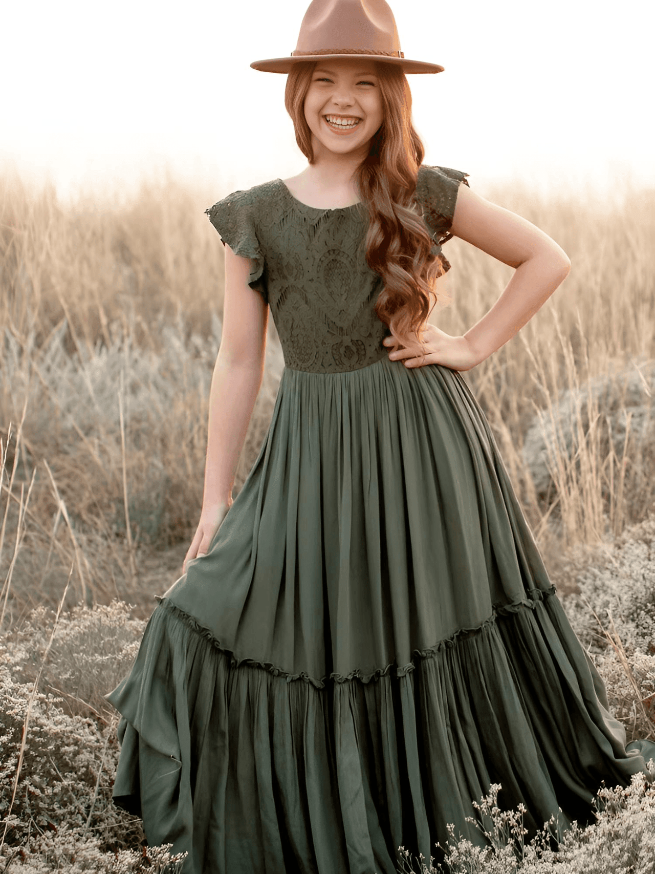 Long Girl's Lace Floral Dress, Drestiny, Dresses, Ankle-Length Dresses, Maxi Dresses, Short Sleeves, 4Y, 6Y, 8Y, 10Y, 12Y, 14Y, United States, USA, Canada, Australia, New Zealand, United Kingdom, UK, White, Wine Red, Pink Champagne, Berry, Olive Green, girls summer dresses, flower girl dresses, summer dresses for girls ages 4-14, white summer dress girl, shopdrestiny.com