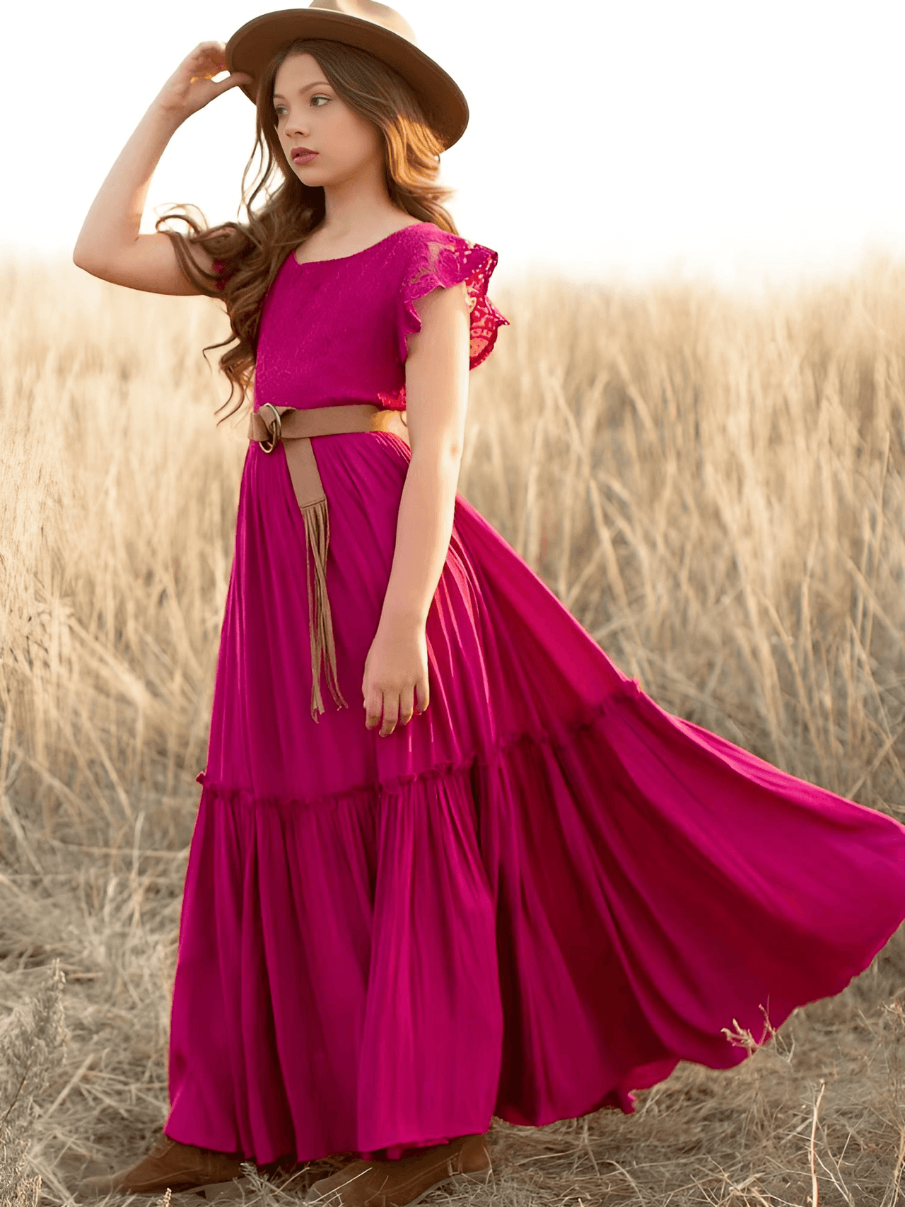 Long Girl's Lace Floral Dress, Drestiny, Dresses, Ankle-Length Dresses, Maxi Dresses, Short Sleeves, 4Y, 6Y, 8Y, 10Y, 12Y, 14Y, United States, USA, Canada, Australia, New Zealand, United Kingdom, UK, White, Wine Red, Pink Champagne, Berry, Olive Green, girls summer dresses, flower girl dresses, summer dresses for girls ages 4-14, white summer dress girl, shopdrestiny.com