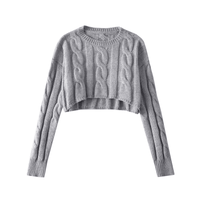 Thumbnail for Long Sleeve Top Women's Fashion Cropped Sweater Preppy Pullover Short Sweater, Drestiny, Sweaters, Crop Sweaters, Pullovers, Crop Tops, S, M, United States, Australia, New Zealand, United Kingdom, Long Sleeves, Black, Grey, Red, Sky Blue, White, shopdrestiny.com