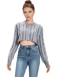 Thumbnail for Long Sleeve Top Women's Fashion Cropped Sweater Preppy Pullover Short Sweater, Drestiny, Sweaters, Crop Sweaters, Pullovers, Crop Tops, S, M, United States, Australia, New Zealand, United Kingdom, Long Sleeves, Black, Grey, Red, Sky Blue, White, shopdrestiny.com