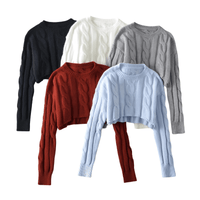 Thumbnail for Long Sleeve Top Women's Fashion Cropped Sweater Preppy Pullover Short Sweater, Drestiny, Sweaters, Crop Sweaters, Pullovers, Crop Tops, S, M, United States, Australia, New Zealand, United Kingdom, Long Sleeves, Black, Grey, Red, Sky Blue, White, shopdrestiny.com